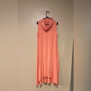 Soft Surroundings Dress Women LARGE Pink Cowl Neck Sleeveless High Low Maxi